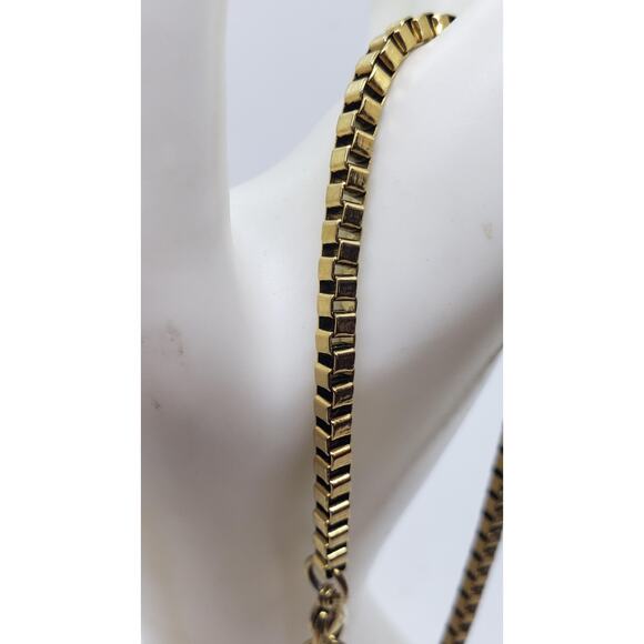 Gold Electroplate on Stainless Steel Box Chain Bracelet 8" Big Size - Picture 1 of 11